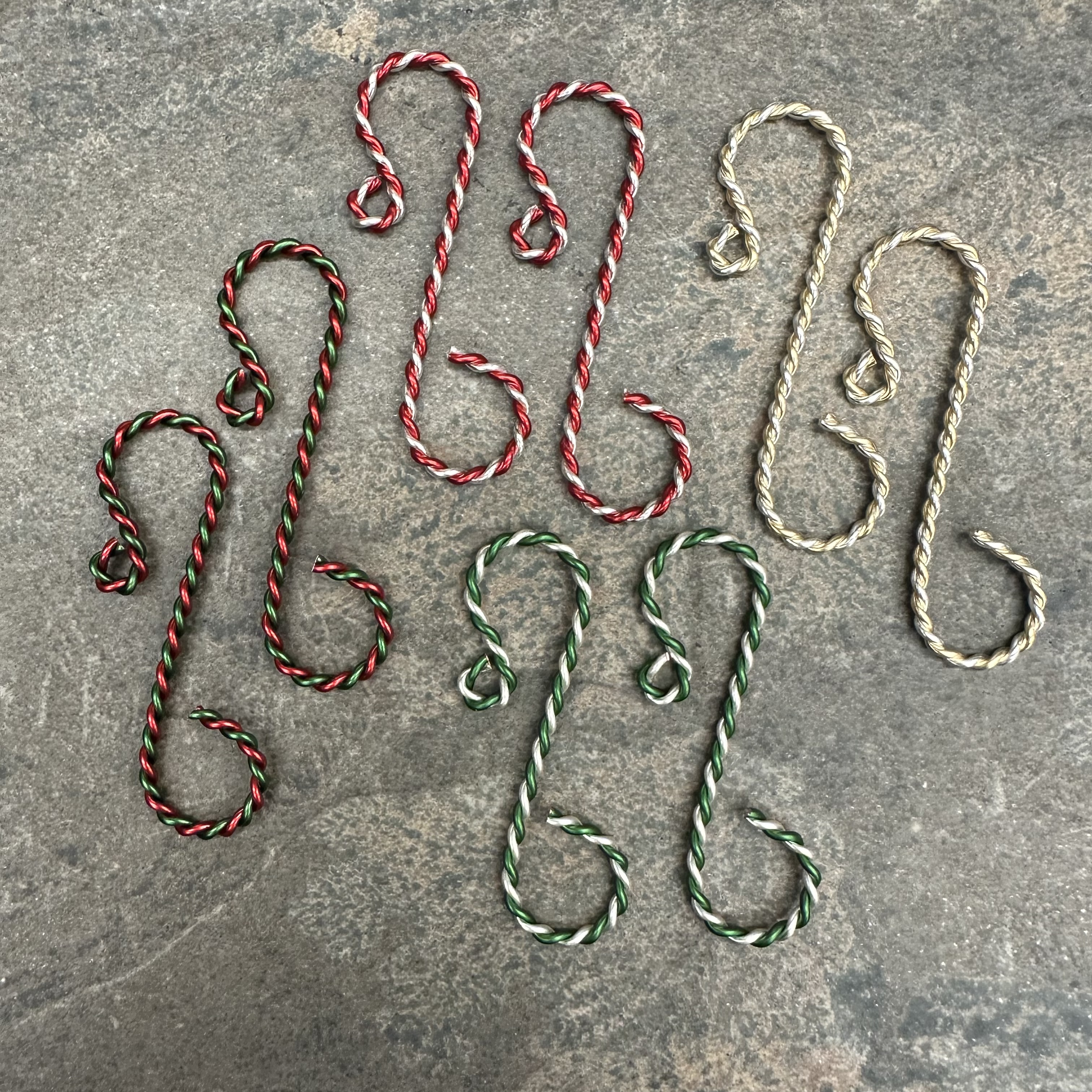 Twisted Ornament Hooks, 2, Set of 12. Choice of Red-Silver, Red-Green,  Green-Silver, or Silver/Gold