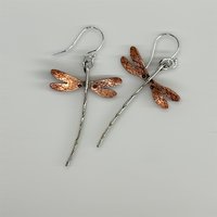 Mixed metal dragonfly earrings, view 2