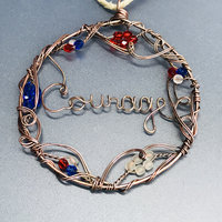 courage wire written circle ornament, red, white, blue, patriotic