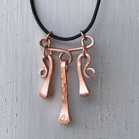 Horseshoe Nail Triple Dangle Pendant, Copper Coated Steel