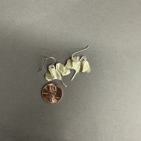Brass Ginkgo Leaf Earrings, shown with penny for size.