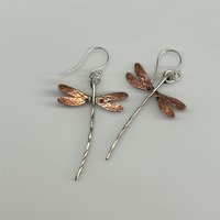 Mixed metal dragonfly earrings, view 1