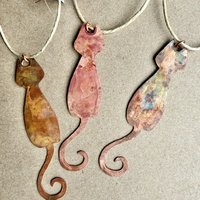 Skinny Cat with Curled Tail Copper Ornament 