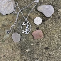 Deep Creek Lake outline necklace, sterling silver.