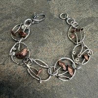 Mixed metal, sterling & copper, mushroom link bracelet, photo 6. 