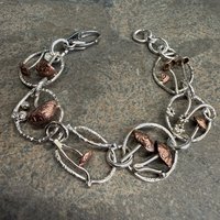 Mixed metal, sterling & copper, mushroom link bracelet, photo 5.