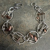 Mixed metal, sterling & copper, mushroom link bracelet, photo 4.