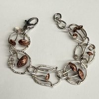 Mixed metal, sterling & copper, mushroom link bracelet, photo 3.