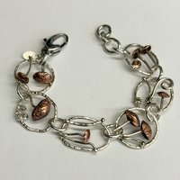 Mixed metal, sterling & copper, mushroom link bracelet, photo 2.