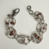 Mixed metal, sterling & copper, mushroom link bracelet, photo 1. 