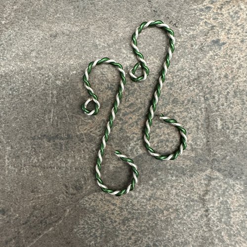 Twisted green & silver ornament hooks