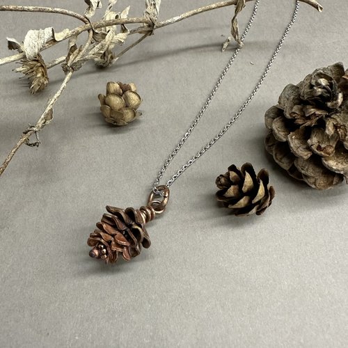 Copper pine hemlock cone pendant, 2