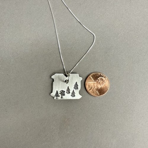 Sterling tree-stamped bread tag necklace.