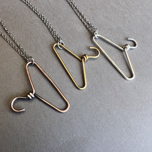Hanger necklace, choice of copper, brass, or sterling