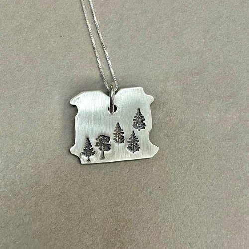 Sterling tree-stamped bread tag necklace.