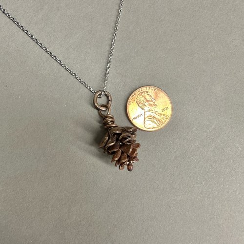 Copper pine hemlock cone pendant, 3