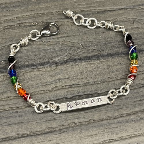 “Human” rainbow bracelet, view 2