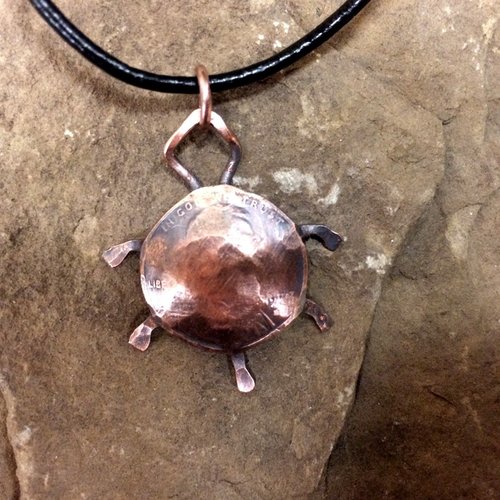 copper penny sea turtle necklace