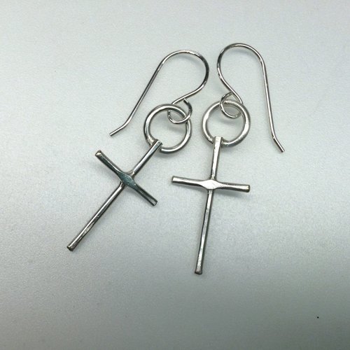 sterling silver cross dangle earrings