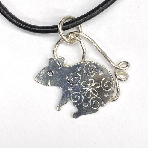 rat, mouse, rodent necklace, sterling silver