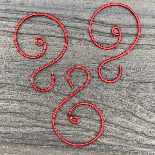 Red, large swirl ornament hooks