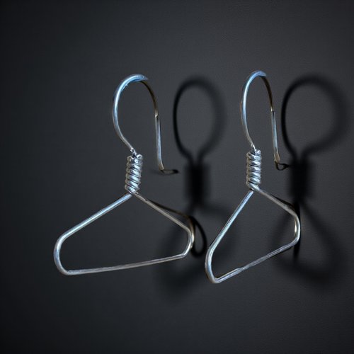 Coat hanger earrings with plain background