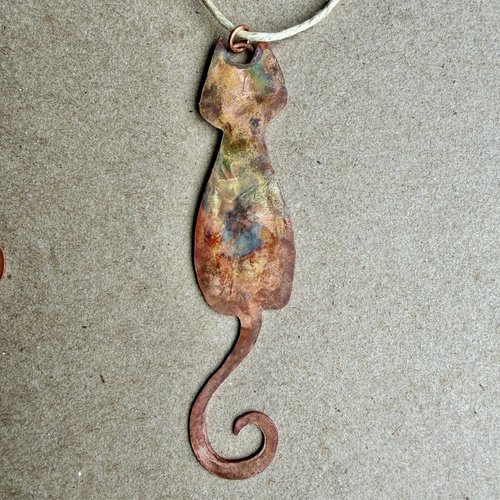 Skinny Cat with Curled Tail Copper Ornament 