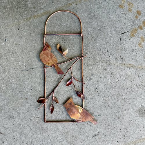 Two cardinals miniature 3d copper picture #3