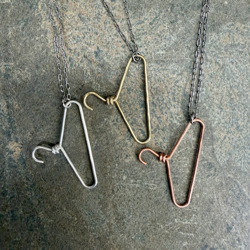 Miniature Coat Hanger Necklace, Choice of Sterling, Copper, Brass