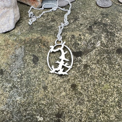 Deep Creek Lake outline necklace, sterling silver.