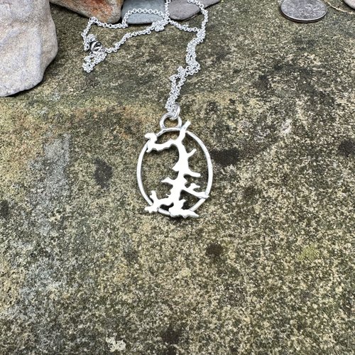 Deep Creek Lake outline necklace, sterling silver.