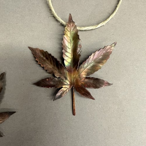 Copper hemp cannabis marijuana leaf ornament