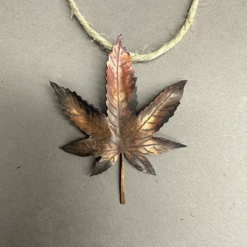 Copper hemp cannabis marijuana leaf ornament