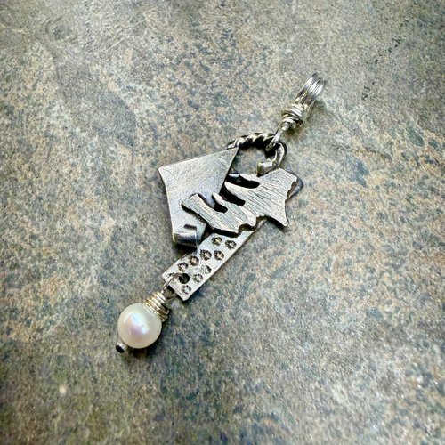 Freeform, Organic Sterling Necklace, tilted to right view.