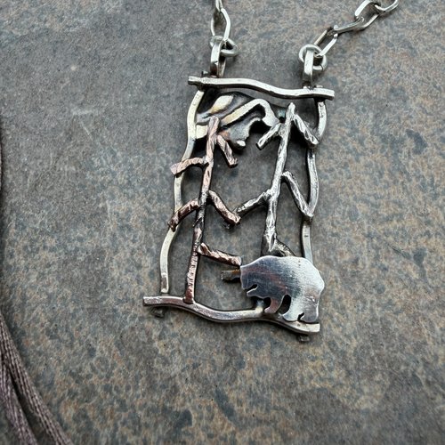 Mountain Scene Shadowbox-style Necklace