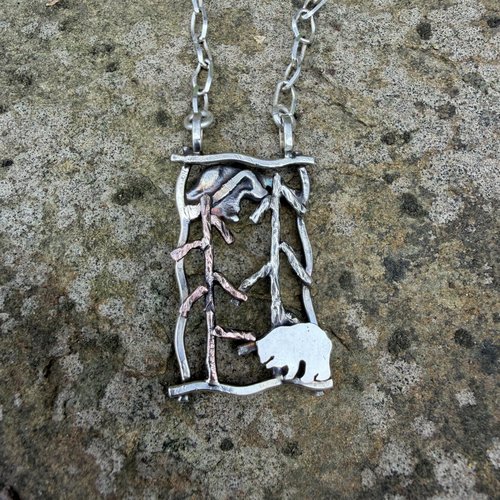 Mountain Scene Shadowbox-style Necklace
