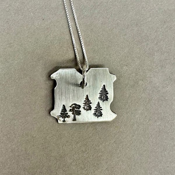 Sterling tree-stamped bread tag necklace.