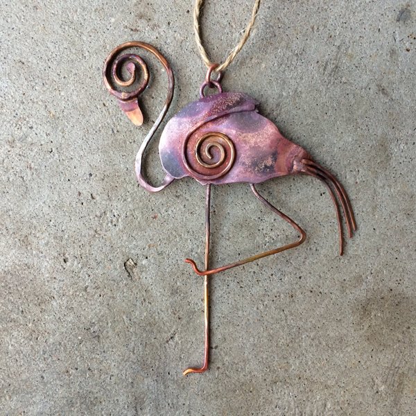 copper flamingo ornament