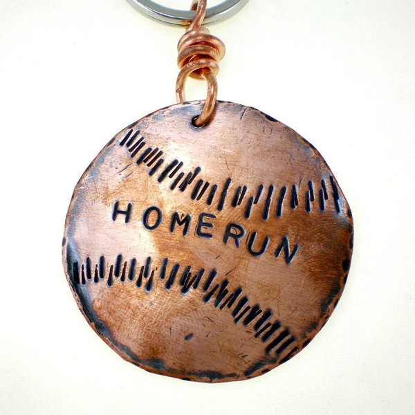 copper home run baseball key ring