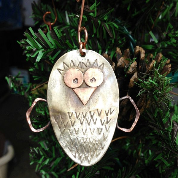 spoon owl chick ornament