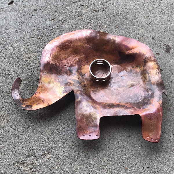 copper elephant trinket dish