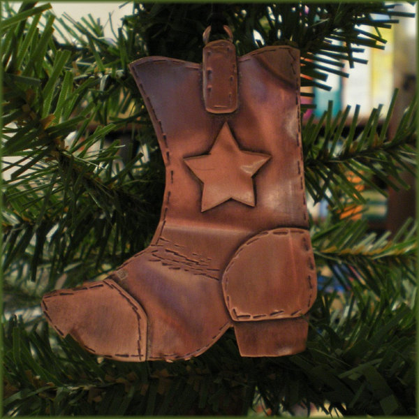 copper cowboy boot ornament