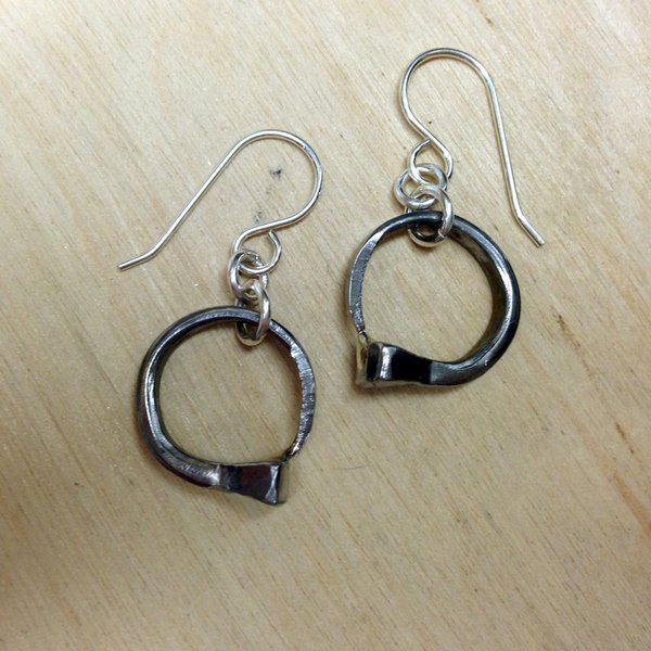 Horseshoe Nail Circle Dangle Earrings