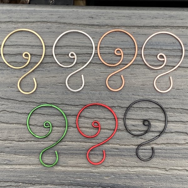 Twisted Ornament Hooks, 2, Set of 12. Choice of Gold, Silver, Copper, Rose  Gold, Green, Red, or Black