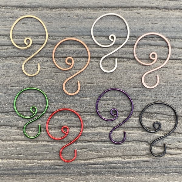 Twisted Ornament Hooks, 2, Set of 12. Choice of Gold, Silver, Copper, Rose  Gold, Green, Red, or Black