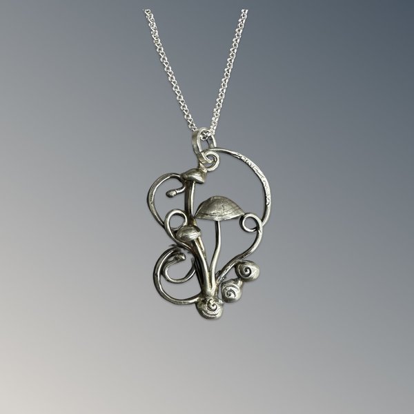 Sterling mushroom cluster necklace, view 3