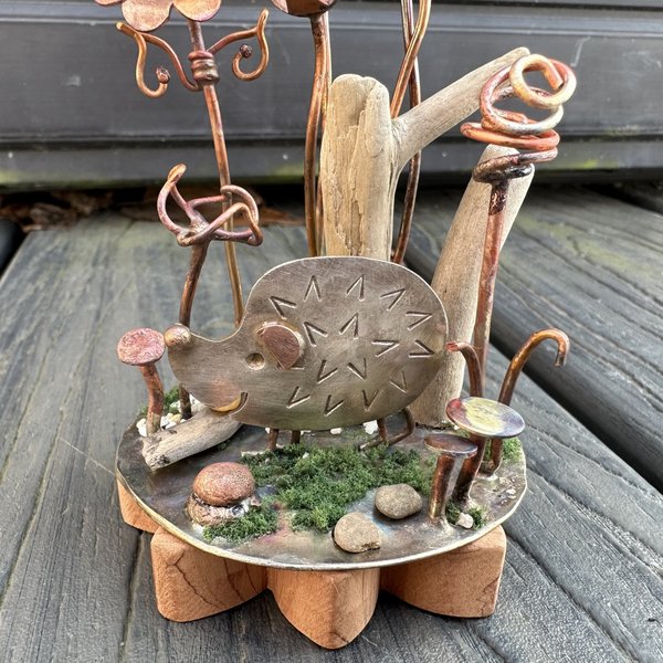 Hedgehog-in-a-garden miniature scene
